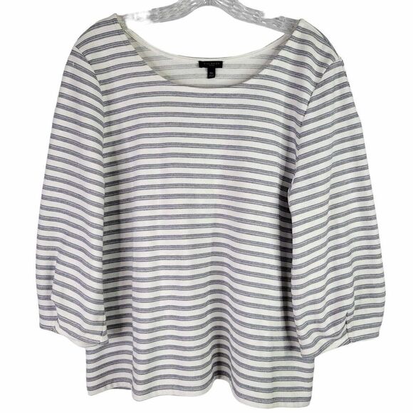 Talbots Shirt Top Womens Size XLp Petite Long Sleeve White Blue Striped Terry - Picture 2 of 8